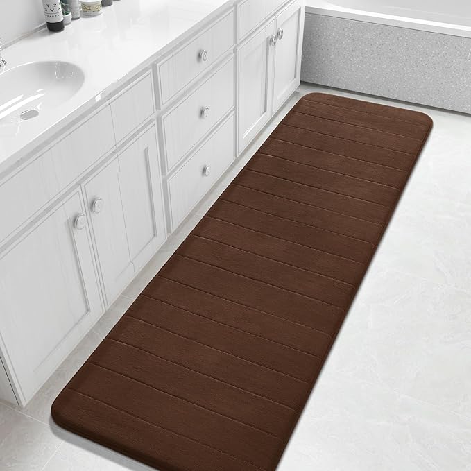 Yimobra Bathroom Runner Rugs 72"x24" Non Slip Washable Memory Foam Bath Mat, Super Soft Water Absorbent Hallway Carpet for Vanity Tub Shower, Brown
