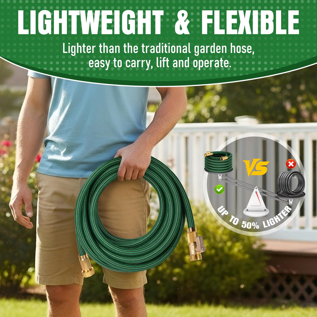 NON-EXPANDABLE Garden Hose 25 ft, Heavy Duty Flexible Water Hose, Kink Resistant Lightweight Hybrid Hose with Durable Fabric Skin, Leakproof Hose Male to Female Fittings
