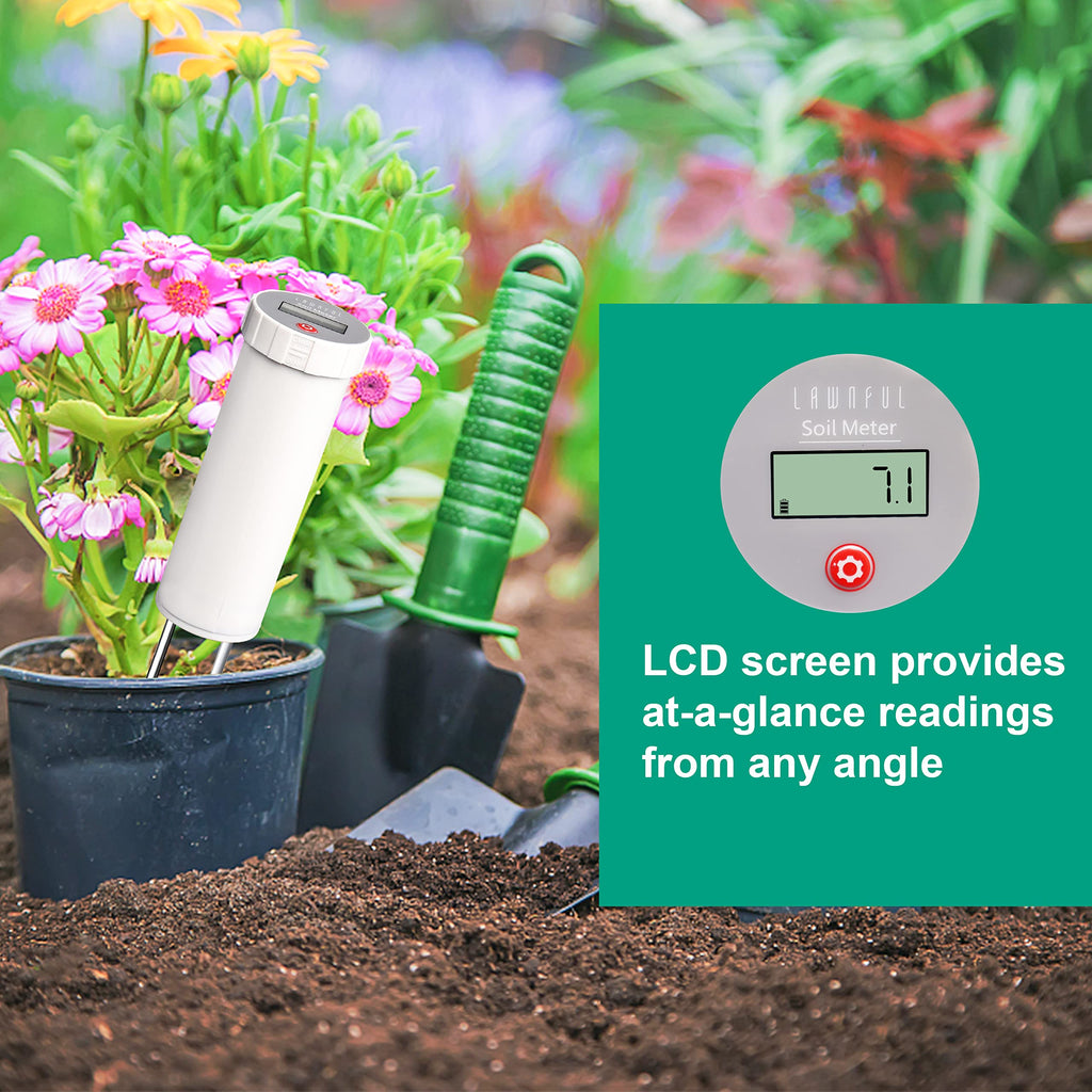 LAWNFUL Digital Soil pH Meter, Industrial Grade Soil pH Tester with Calibration-Free LCD Display, High Accuracy Soil pH Pen, Soil pH Monitor for Garden, Lawn, Plant (White)
