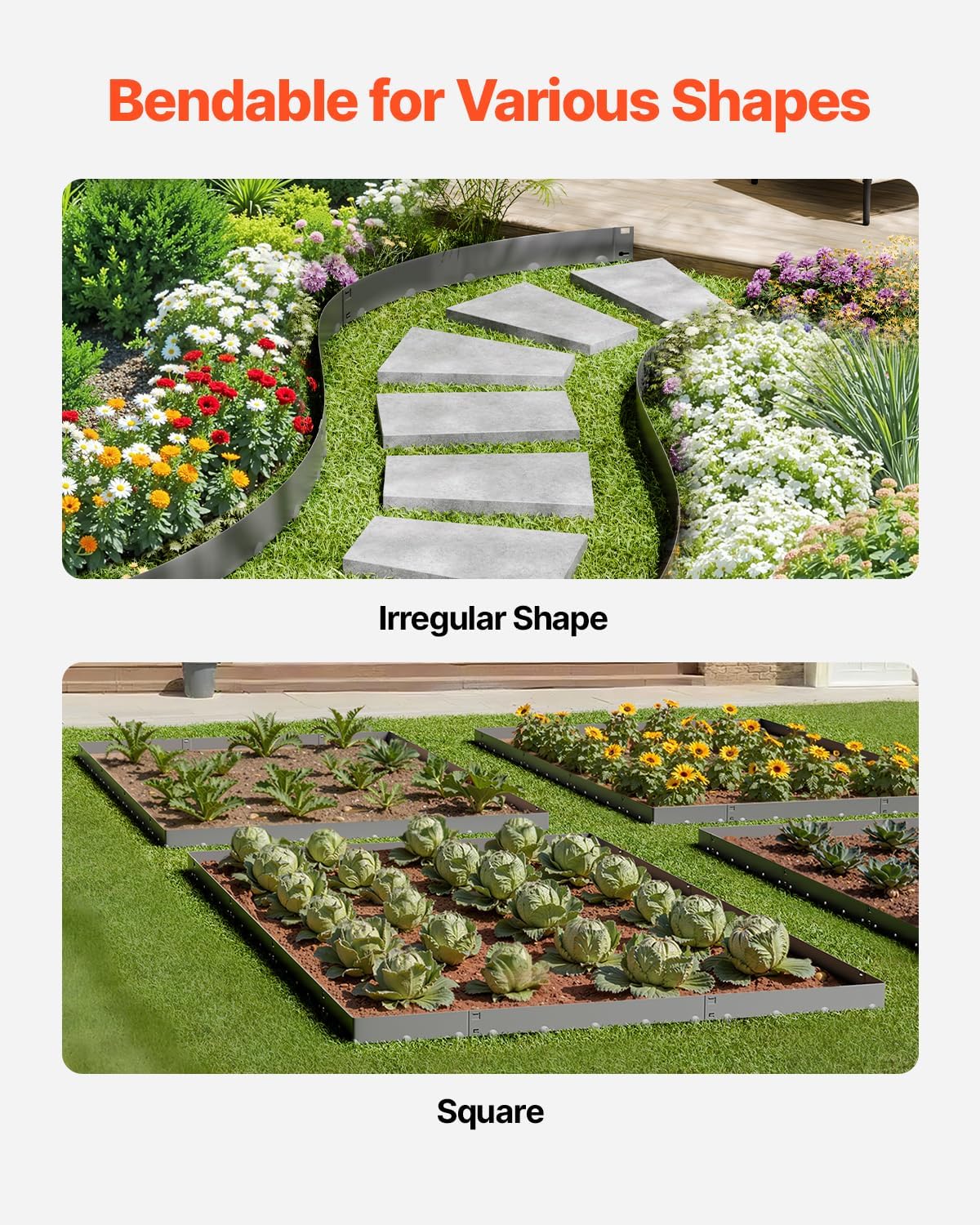 VEVOR Steel Landscape Edging, 5 Packs 39 x 4 in Rust-Resistant Metal Landscape Edging, Bendable Garden Edging Border, Heavy Duty Lawn Edging, Easy-to-Install, Flower Bed Yard Pathway Divider Dark Gray