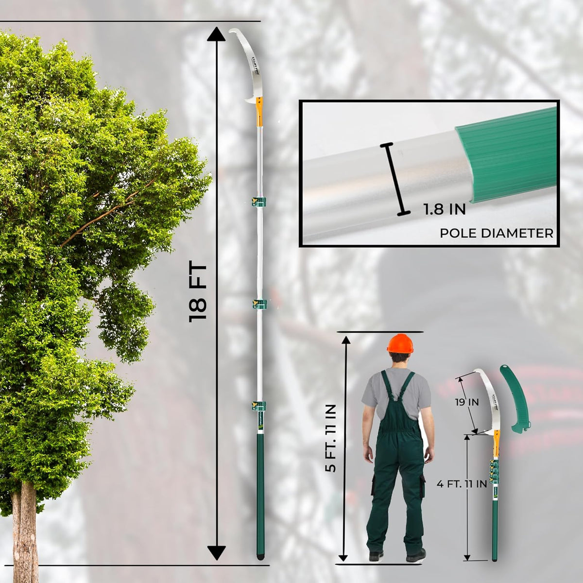 StartPro 18ft Tree Pruning Saw, Telescopic Manual Lightweight Extendable Pole Saw with Sharp Carbon-Enriched Blade for Efficient Tree Maintenance and High-Reach Branch Cutting.