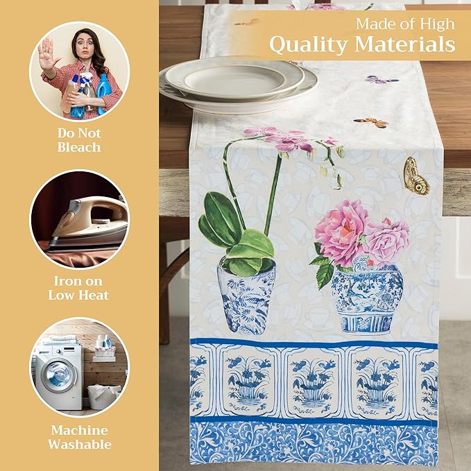 Maison d' Hermine Table Runner 100% Cotton Double Layer Table Runners 72 inches Long Decorative for Home Kitchen Dining Party Baby Shower Wedding Bridal Shower Spring Summer (Canton, 14.50" x 72")