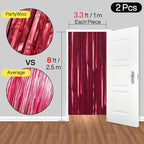 PartyWoo Red Streamers Fringe Curtain Backdrop 2pcs 8.2 ft Red Tinsel Foil Backdrop for Birthday Graduation Bachelorette Citizenship Strawberry Cherry Casino Movie Marry Me Theme Party Decorations