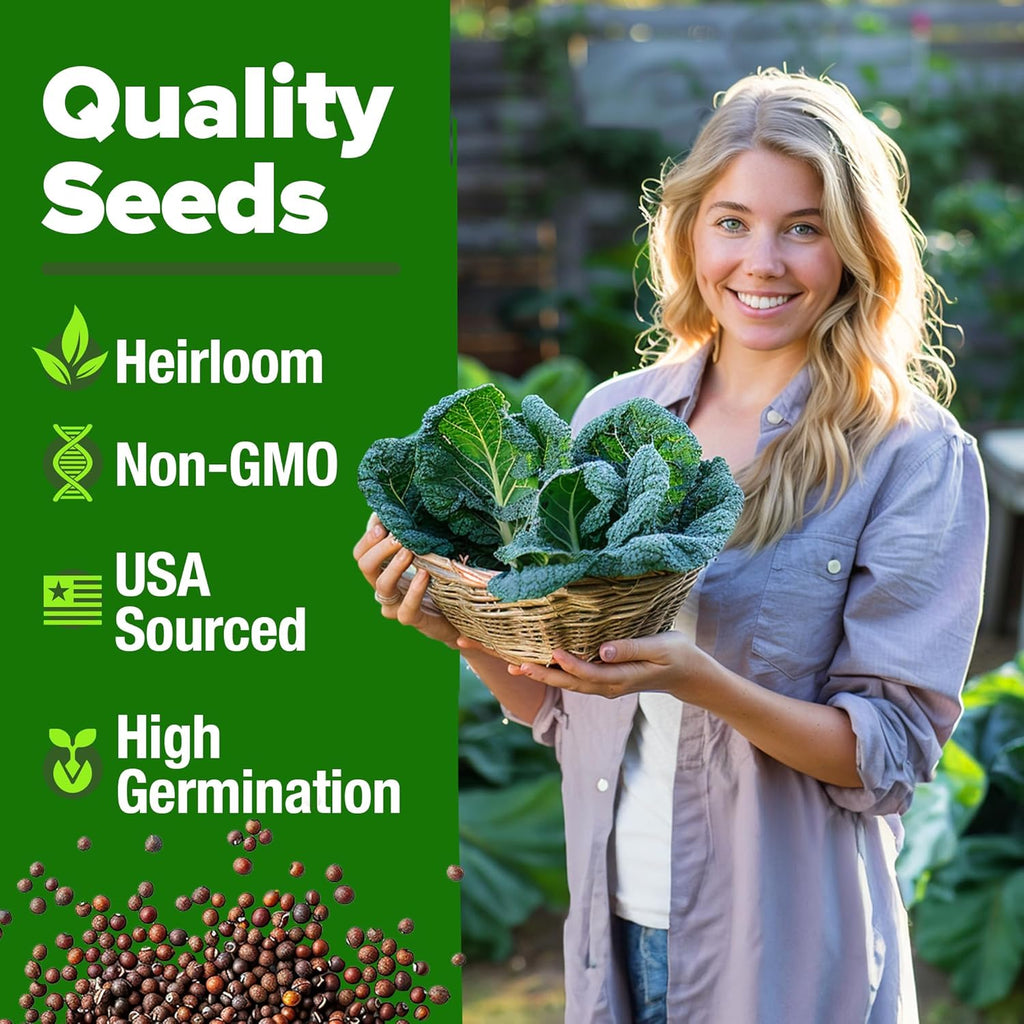 HOME GROWN 𝗨𝗦𝗔 𝗣𝗥𝗘𝗠𝗜𝗨𝗠 Collard Greens Georgia Southern - 300 High Germination 𝗡𝗢𝗡-𝗚𝗠𝗢 Heirloom Seeds for Planting in Your Vegetable Garden (Brassica oleracea)