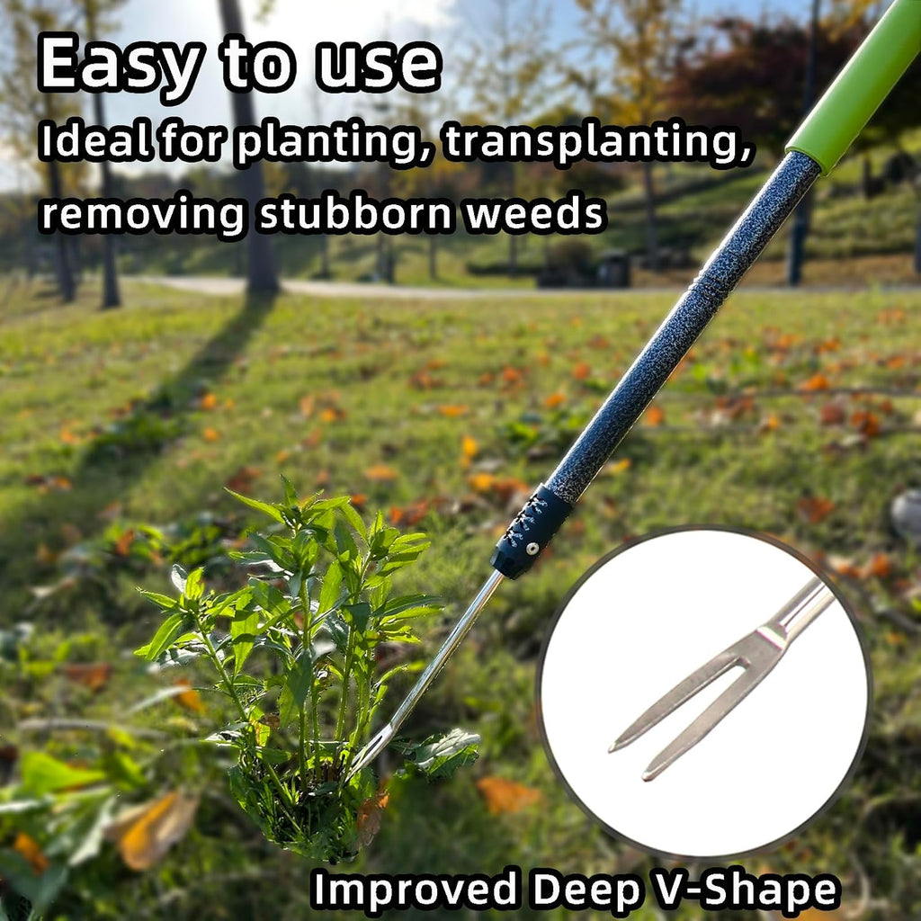 Weed Puller Tool, 48" Long Handle Weeder Puller Tool with Soft Foam Grip, Upgrade V-Shaped Forks Weed Remover Tool for Easy Weed Removal & Deeper Root Digging Gardening Hand Tools