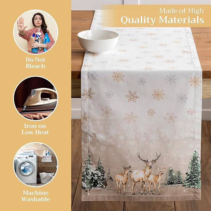 Maison d' Hermine Table Runner 100% Cotton Single Layer Table Runners 108 inches Long for Thanksgiving Christmas Decorations Home Kitchen Dining Party Wedding (Deer in The Woods, 14.5" x 108")