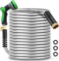 50Ft Metal Garden Hose durable stainless steel Water Hose, flexible, lightweight hose is resistant to kinks and tangles.With 10-way nozzle, strong 3/4” metal fittings, and a Stop Valve.