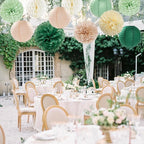 Olive-Sage Green Champagne-Gold Pink Party-Decorations - 20pcs Rustic Wedding Paper Lanterns Fans,Tissue Pom Poms,Honeycomb Balls,Bunting,Boho Bachelorette Neutral Baby Shower Decor Burgleda