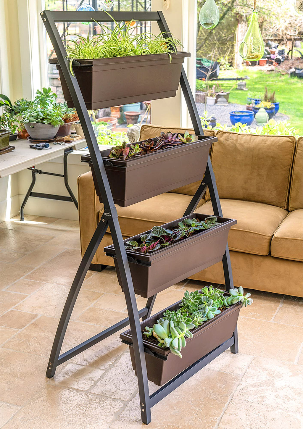 6-Ft Raised Garden Bed - Vertical Garden Freestanding Elevated Planter with 4 Container Boxes - Good for Patio or Balcony Indoor and Outdoor - Perfect to Grow Vegetables Herbs Flowers
