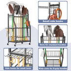 WALMANN Garden Tool Organizer with Wheels for Garage, Rakes/Shovels/Yard Tools Storage Stand for Garden, Shed, Indoor/Outdoor Long-Handled Tools Rolling Cart