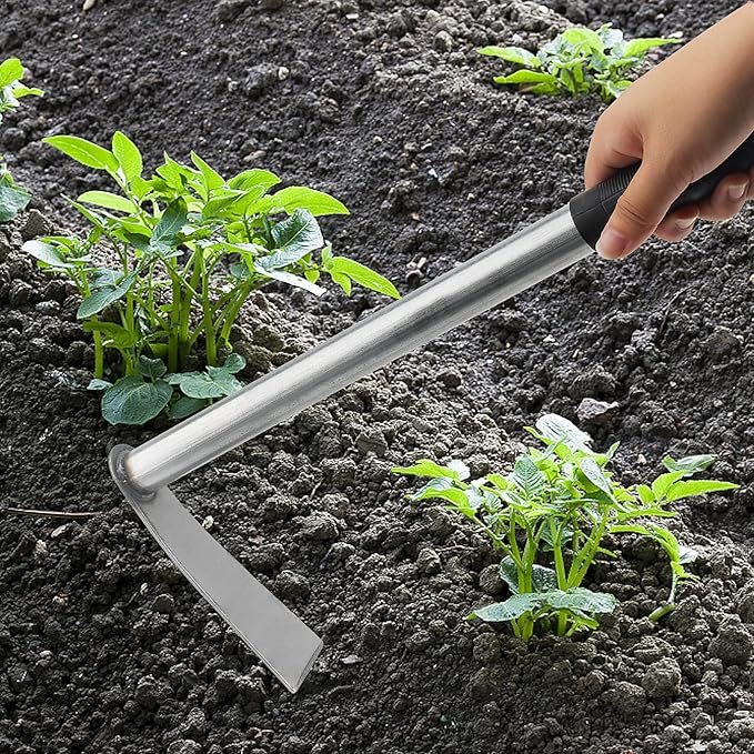 5 PCS Hoe Garden Tool Set, Hoe and Cultivator Hand Tiller, Heavy Duty Digging Hoes, 2 Fork and 3 Fork Hand Tiller for Gardening Weeding Digging Loosening Soil, Carbon Steel