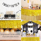 Laser Gold Christmas Decorations Tinsel Garland Parade Float Decorations for Trailer 4Pack 12FT Christmas Party Decor Ceiling Fringe Banner Gold Backdrop for Streamers Party Decorations