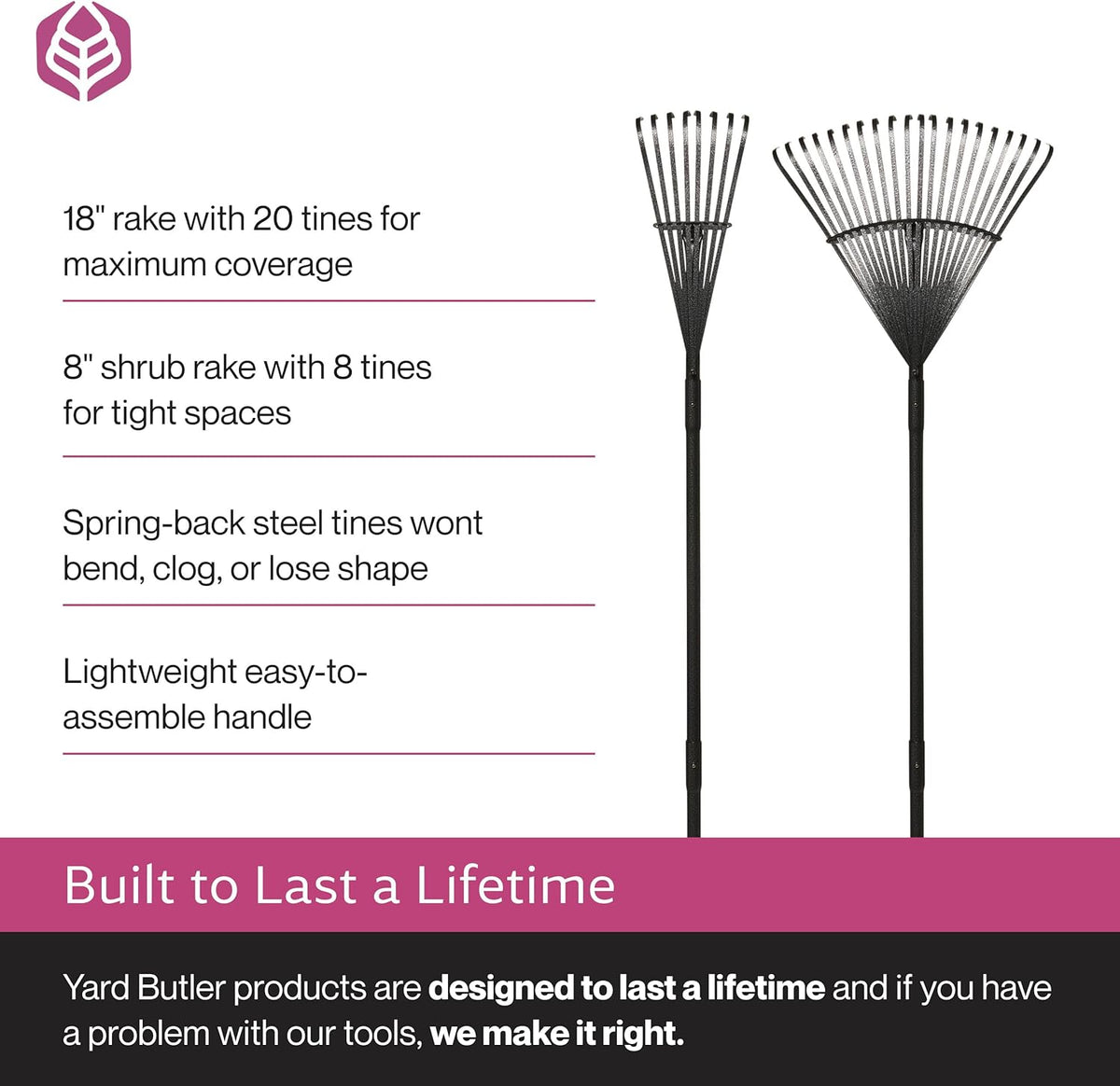 Yard Butler World’s Greatest Rakes | Heavy Duty All Steel Rake with Ergonomic Garden Claw, Free-Floating Tines & Long Metal Handle – Lawn, Yard, Bed, Landscape for Leaves, Grass & Debris,, Bundle Pack