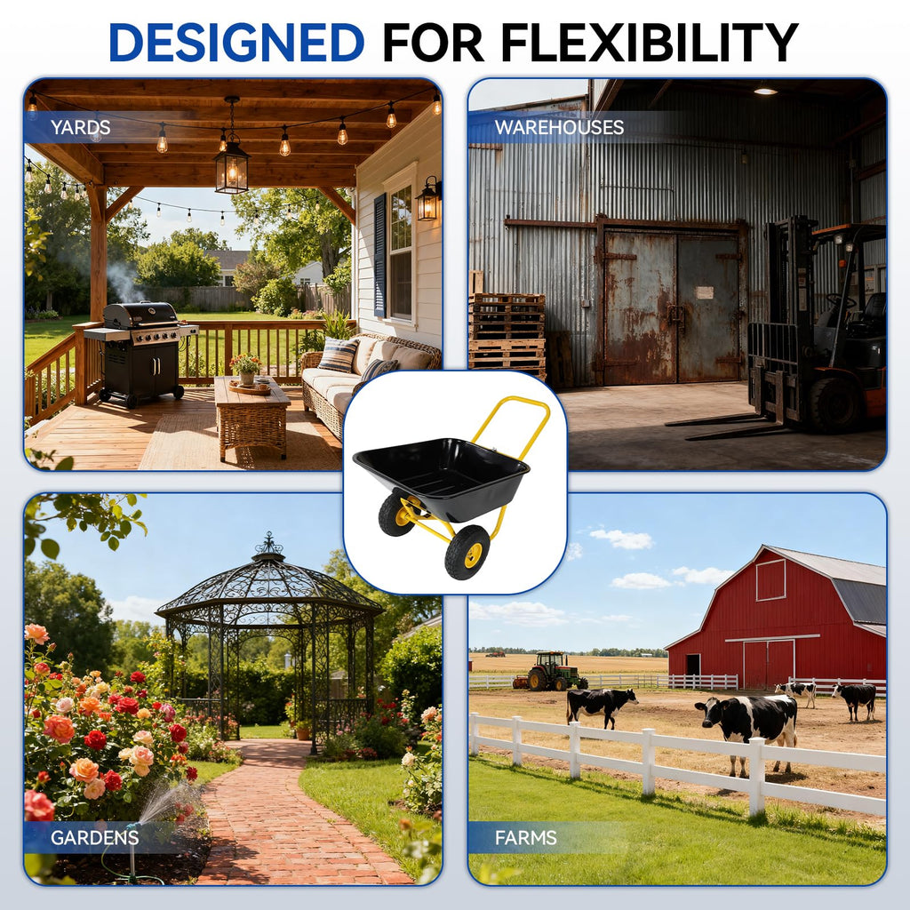 Dual Wheel Garden Wheelbarrow with 10-Inch Pneumatic Tires,300 LBS Capacity