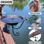 HLQMFHT Solar Bird Bath,Deck Bird Bath with Solar Fountain,Metal Bird Bath Bubbler,Deck Mounted Bird Bath,Adjustable Sturdy Balcony Bird Bath,Patio Garden Decor（Bronze）