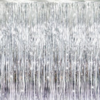 GOER 3.2 ft x 9.8 ft Metallic Tinsel Foil Fringe Curtains Party Photo Backdrop Party Streamers for Birthday,Graduation,New Year Eve Decorations Wedding Decor (Silver,1 Pack)