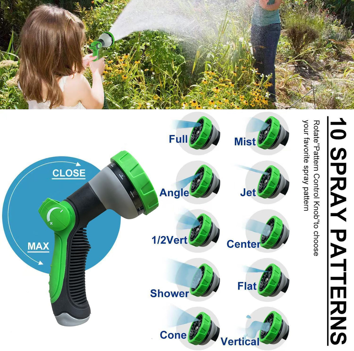 50Ft Metal Garden Hose durable stainless steel Water Hose, flexible, lightweight hose is resistant to kinks and tangles.With 10-way nozzle, strong 3/4” metal fittings, and a Stop Valve.