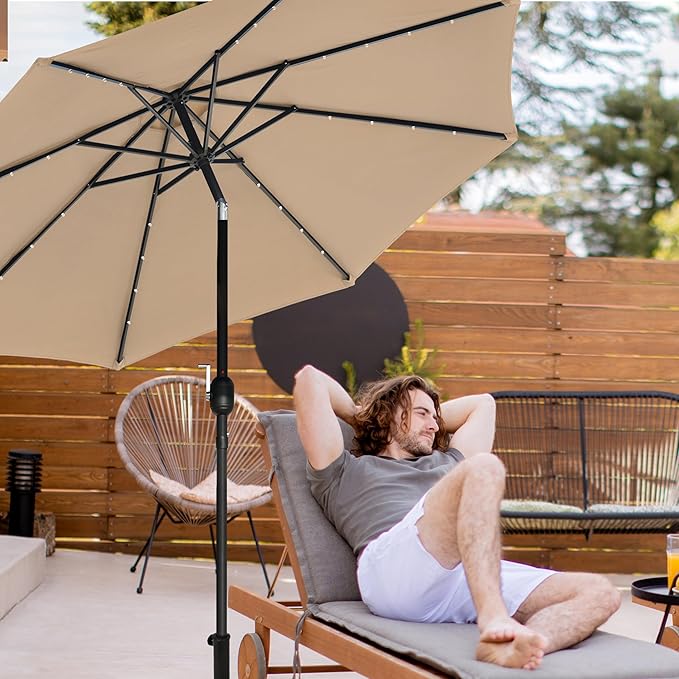 HealSmart 7.5ft Patio Umbrella with Push Button Tilt/Crank, Outdoor Table Market Yard Umbrella, 6 Sturdy Ribs for Garden, Deck, Backyard, Pool