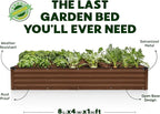 Plant & Plot Galvanized Raised Garden Beds Outdoor // 8×4×1 ft Planter Raised Beds for Gardening, Vegetables, Flowers (Dark Wood Grain) // Large Metal Garden Box // Patented Tool-Free Design