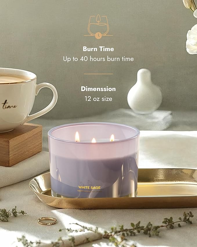 96NORTH Luxury White Sage Candle | Large 3 Wick Jar Candle | Up to 50 Hours Burning Time | 100% Natural Soy Wax | Relaxing Aromatherapy Aesthetic Candles | Housewarming Gift for Men and Women