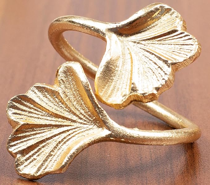 Decorative Gold Napkin Rings Set of 10 - Ginkgo Leaf Lightweight Metal Napkin Holders for Wedding Party Holiday Banquet Christmas Dinner Delicate Serviette Buckles Decor - CLEENTABLE