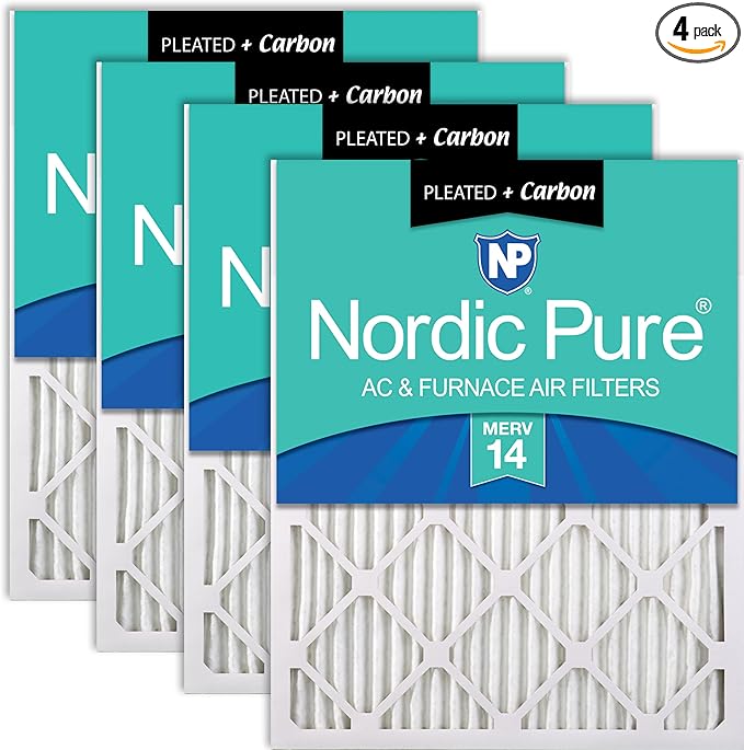 Nordic Pure 18x24x1 (Actual Size: 17 1/2 x 23 1/2 x 3/4) Pleated Air Filters MERV 14 Plus Carbon 4 Pack