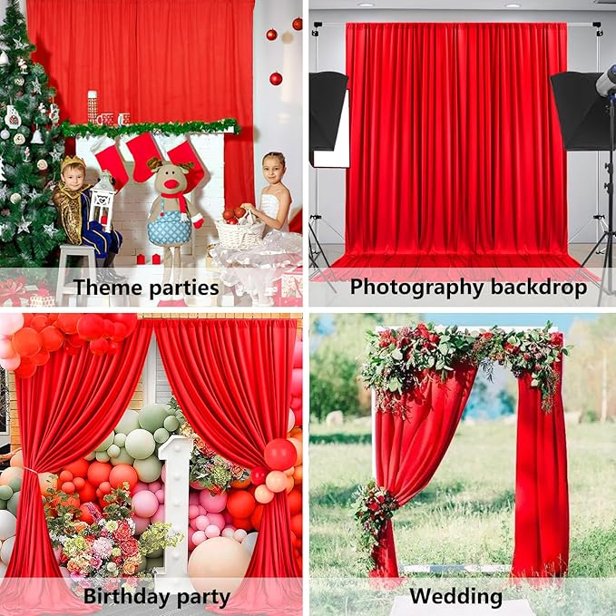 10 x 7 Feet Red Backdrop Curtain for Partie, Background Curtains for Photoshoot, Birthday, Wedding, Halloween, Thanksgiving, Christmas, New Year Party Decorations 5Ft x 7Ft, 2 Panels