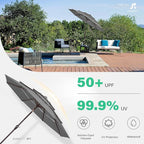 JEAREY 9FT 3 Tier Patio Umbrella Outdoor Market Umbrella Table Umbrellas with 8 Ribs 1.5 Pole Push Button Tilt and Crank UV Protection for Garden,Backyard,Gray