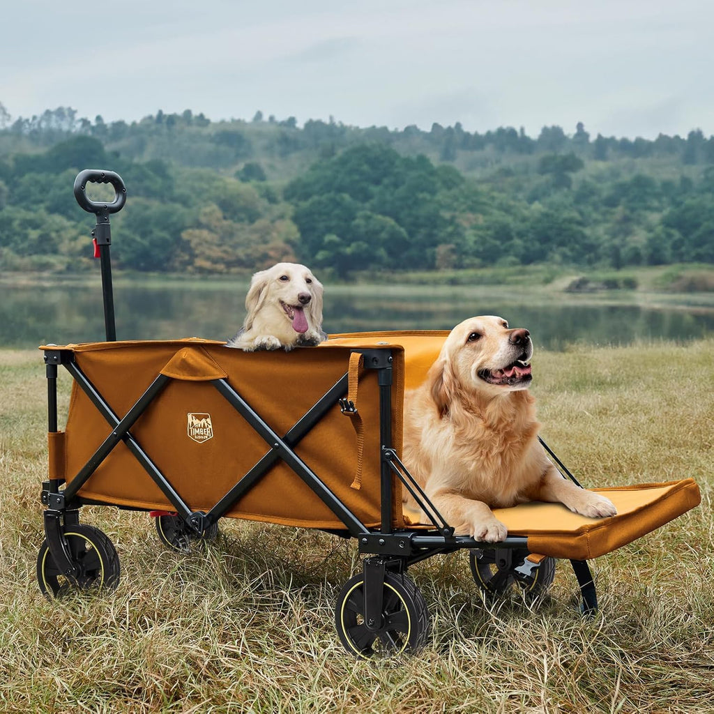 TIMBER RIDGE 49" Extra Long Collapsible Folding Wagon with Tailgate and Brakes, 250L Capacity All-Terrain Wagon Carts Foldable, 300lbs Portable Cart for Dog, Garden, Outdoor Camping Sports, Orange