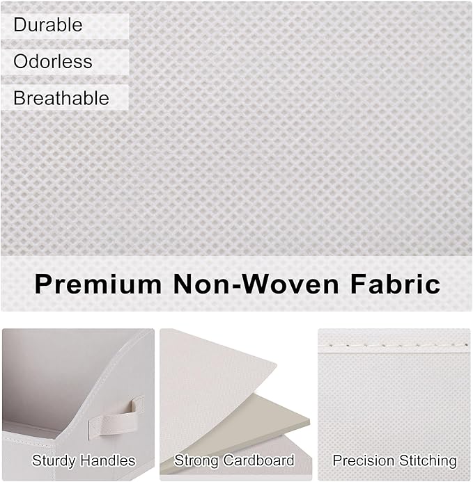 WUIKE Closet Storage Bins, Large Trapezoid Storage Boxes with Handles, Fabric Storage Baskets for Organizing Clothes, Sheets, Blankets, Decorative Storage Bins, White & Beige