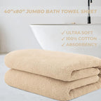 Cotton Paradise 100% Cotton 40x80 Oversized Bath Sheet, Extra Large Turkish Bath Towels for Bathroom, Beige Bathsheet