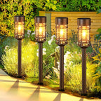 Solar Pathway Lights Outdoor Solar Lights 8 Pack Metal & Glass Design - Waterproof Auto On/Off Bright Long-Lasting Garden Landscape Lighting Walkway Driveway