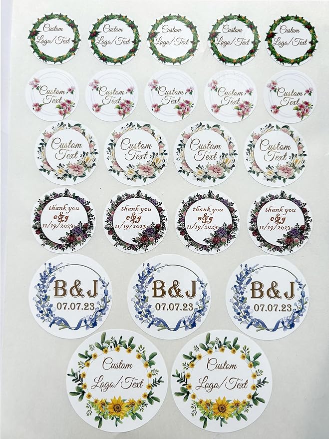 Custom Stickers for Weddings, Birthdays & Businesses - Personalized Labels with Your Logo - Waterproof, Fade and Heat Resistant - Pack of 100-1000 (Wreath R, 2.5 Inch)