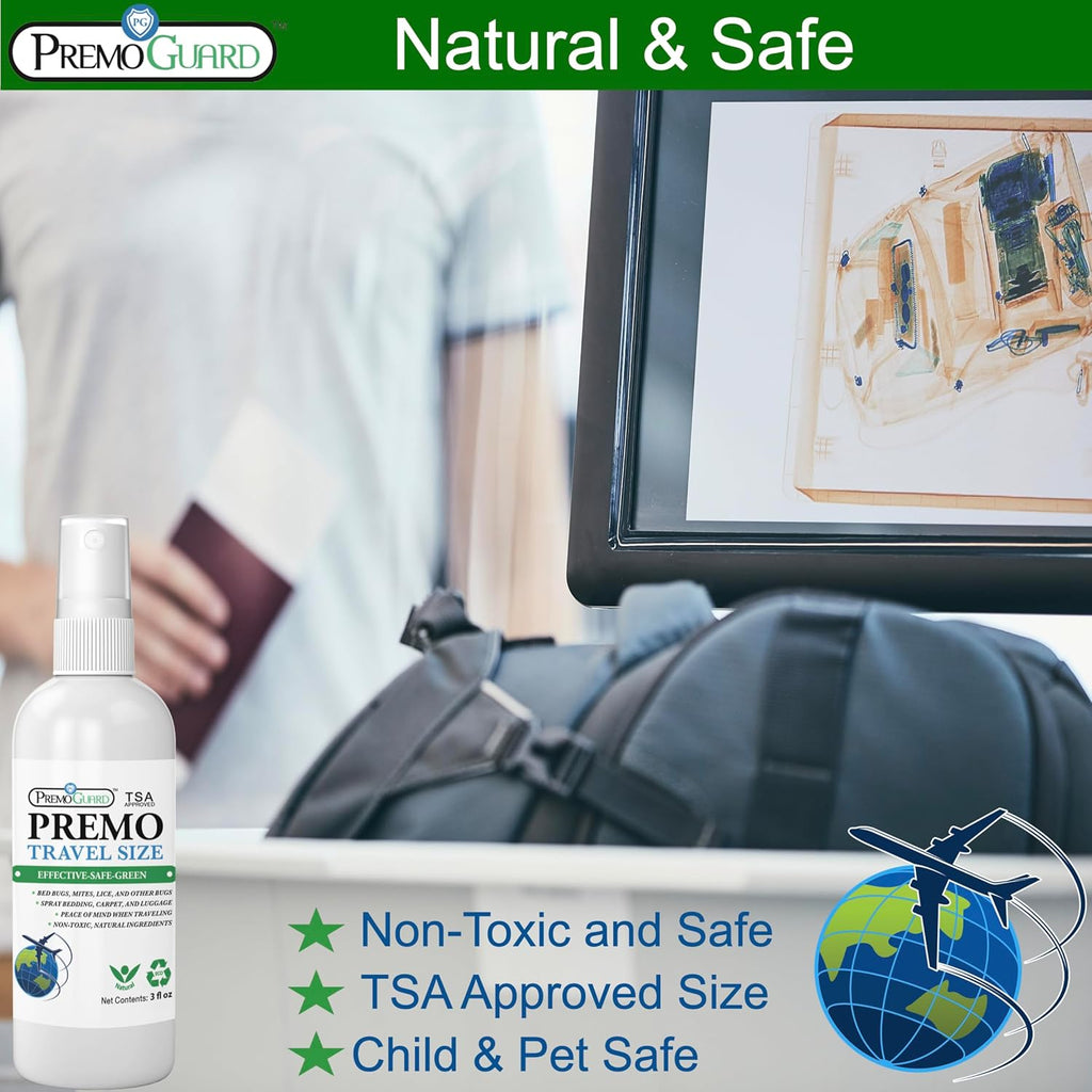 Premo Guard Travel Bed Bug, Mite & Lice Spray 3 oz - TSA Carryon Approved - Natural Stain & Odor Free - Public Transportation, Accommodations & Luggage - Chid & Pet Safe (3 Pack)