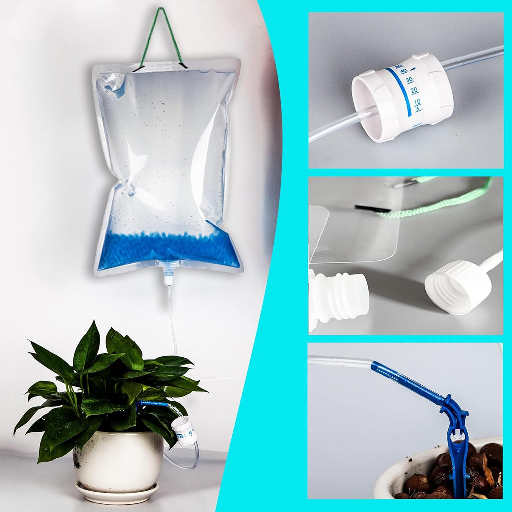 1L Plant Self Watering Bags with Adjustable Flow Regulators, Compact Automatic Drip Irrigation Kits, Indoor Plant Watering System for Small Potted Plants, Vacation Plant Care Essentials, 3Pcs