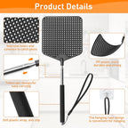 Telescopic Fly Swatters 2 Pack, Premium Plastic Flyswatter, Fly Swatter Heavy Duty for Indoor, Outdoor, Classroom, Stainless Steel Handle（Black）