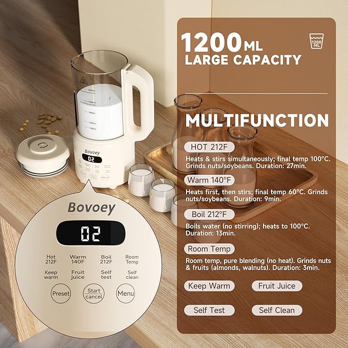 Nut Milk Maker Machine,8 in 1 New Upgrade Soy Milk Maker Automatic for Almond,Oat,Plant-Based Milk and Non-Dairy Beverages,40oz Almond Milk Maker Machine with Delay Start/Self Clean/Boil Water