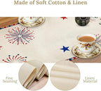 Cute Patriotic Gnomes Table Runner, American Independence Day 4th of July Gnome Blue Red Fireworks Confetti Print Table Runner for Home Kitchen Dining Table Party Decor, 13x70inch