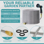100FT Garden Hose, 304 Stainless Steel Water Hose, Flexible with a 10-Mode Nozzle Sprayer, No Kink, Lightweight, Puncture Proof, Ideal for Yard, Lawn, Outdoor