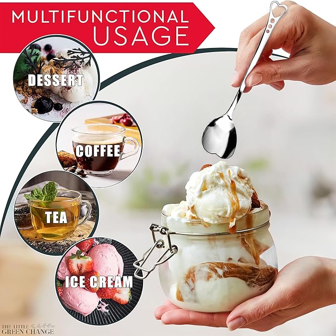 5.6'' Set of 6 Heart Spoons, Heart Shaped Spoons Stainless Steel – Cute Spoon and Functional for Hot Cocoa Bars, Tea Bags, or Cocktail Mixing – Easy to Clean and Spill-Free Use
