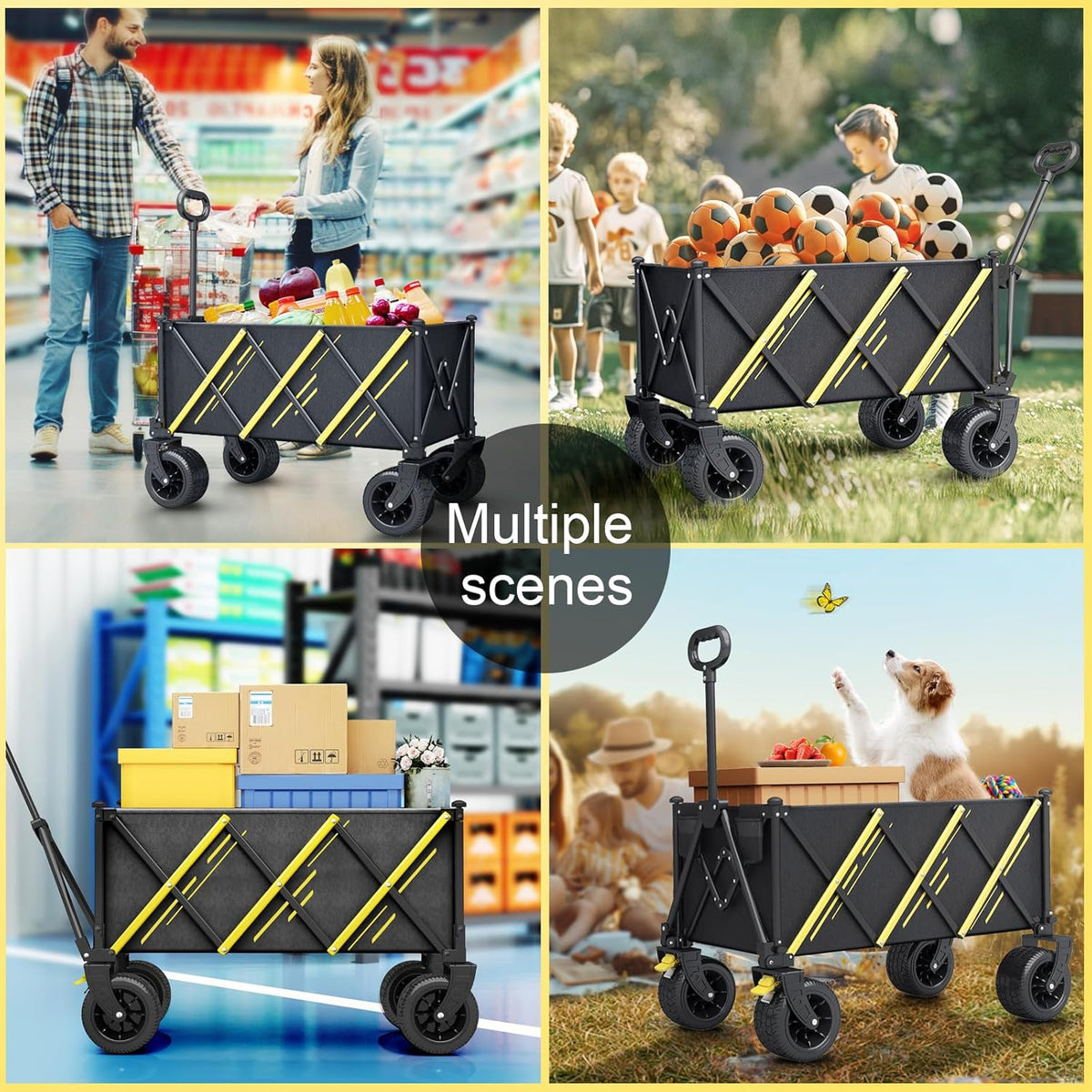 Wagon cart Foldable、Portable cart，Pets carts，with Large All-Terrain Beach Wheels and Drink Holder for Sports, Shopping, Camping
