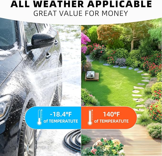 Heavy Duty Garden Hose 50FT: Water Hose With 10-Pattern Spray Nozzle - Durable Hose with Brass Connect Fittings 5/8" - High Pressure Hose for Outside Gardening Car Washing Watering