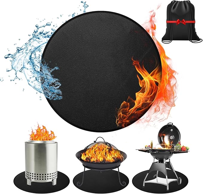 36'' Fire Pit Mat for Solo Stove Bonfire, Round Grill Mats for Outdoor Grill Fireproof Waterproof BBQ Grill Mat for Solo Stove Accessories, Grill Matt for Outdoor Grill Deck Protector