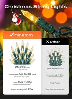 Minetom LED Clear Christmas String Lights, 100 Count 33 Feet LED Christmas Lights Bulb, Christmas Decorations Indoor, White Christma Tree Lights for Indoor Outdoor Xmas Wedding Party Festival