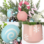 Christmas Centerpieces for Tables, Small Christmas Table Arrangements with Ceramic Vase Pink & Blue Winter Holiday Table Centerpiece with Pine Branches Candy Cane Decor for Tabletop Dinner Tables