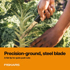 Fiskars Harvesting Knife with Serrated Edge, Gardening Hand Tool with Flat Tip Blade and Sheath, Perfect for Thick Stalks and Stems