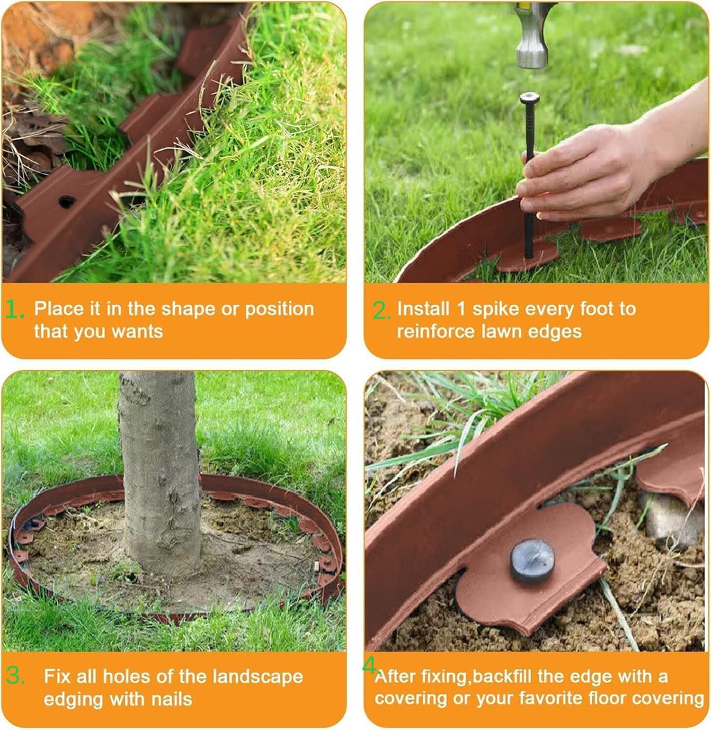 Landscape Edging Kit,33ft Garden Borders Edging Landscape Edging Border【4INCH Hight】 Flexible Lawn Edging Include 30 Stakes, Paver Edging for Yard, Lawn, Gardens(Brown)