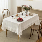 patdrea Designer Vintage Cotton White Lace Tablecloth for Rectangle Tables,French Country Cottage Embroidered Table Cloth Art Decor for Kitchen Wedding Patries Banquet Christmas,59"*75"