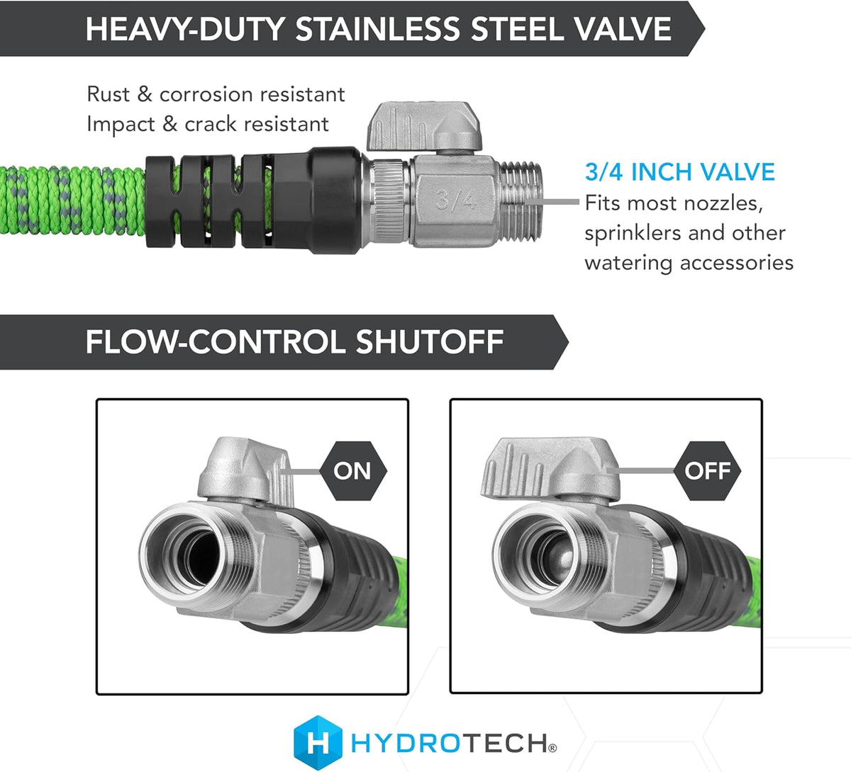 HydroTech 50 ft Expandable Garden Hose - Pro Series, 2x Max Flow, 3/4" No-Kink Flexibility, Lightweight Hose for Lawn, Garden, Car Washing, Deck and Patio Cleaning