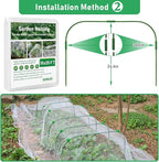 GonLei 10x25FT Garden Mesh Netting Kit Raised Beds (6 Pcs Garden Hoops & 18 Clips) Garden Hoops Plant Row Covers Netting Protection Berry Bush Trees Grass Seed Barrier Net